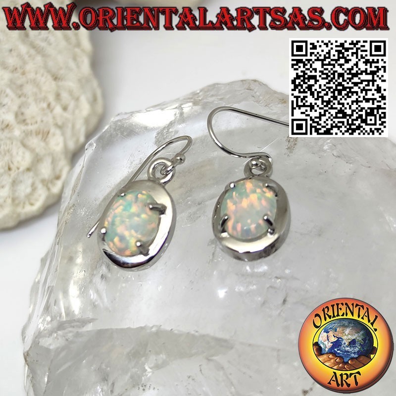 Pendientes de plata con ópalo místico azul ovalado con borde liso