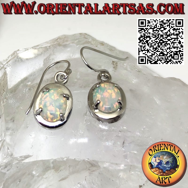Pendientes de plata con ópalo místico azul ovalado con borde liso