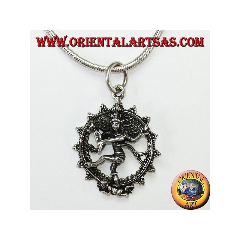 Pendentif en argent, danse cosmique Shiva nataraja