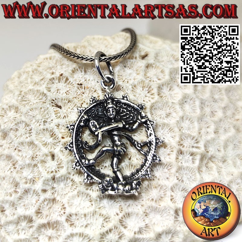 Pendentif en argent, Shiva seigneur de la danse cosmique nataraja