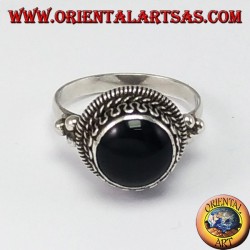 Silver high-end ring with round onyx