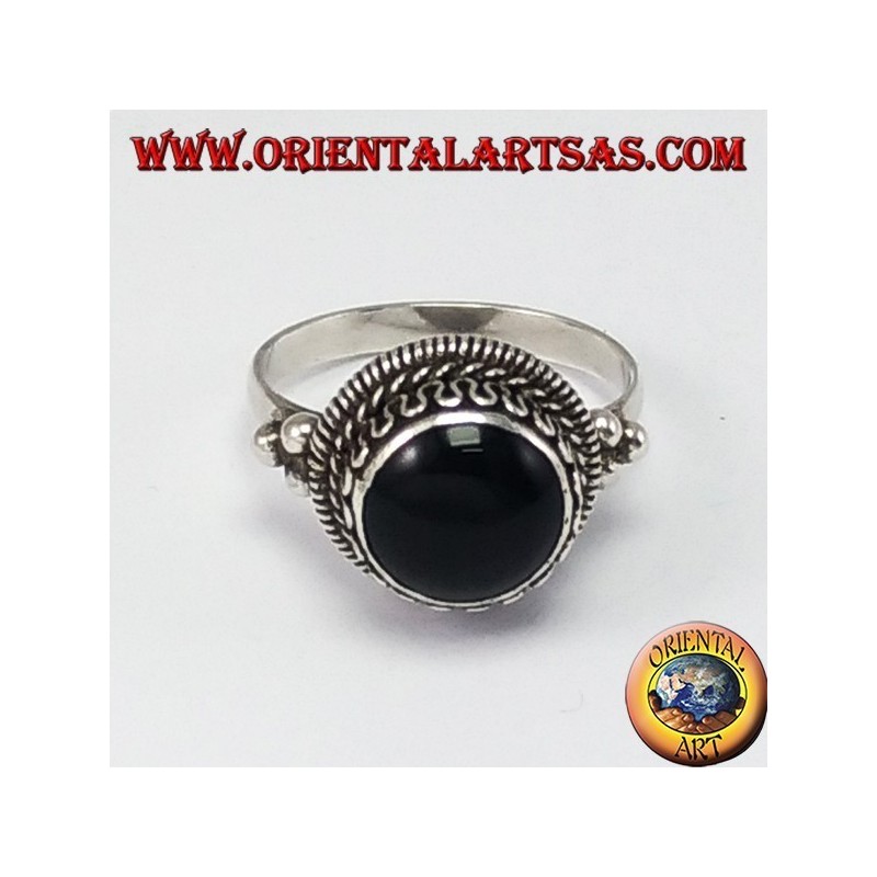 Anello d'argento  a bordo alto con onice tonda
