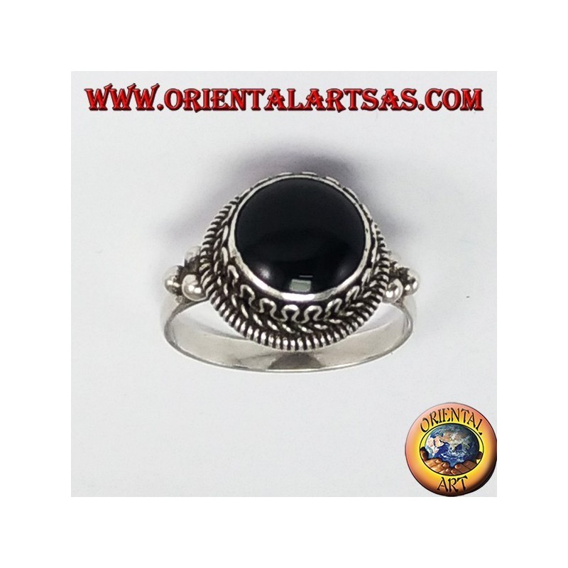 Silver high-end ring with round onyx