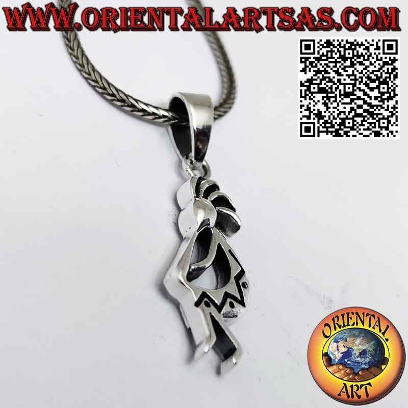 Kokopelli silver pendant symbol of joy and fertility