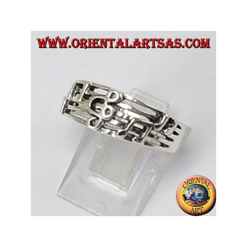 Silver ring, violin key on the pentagram