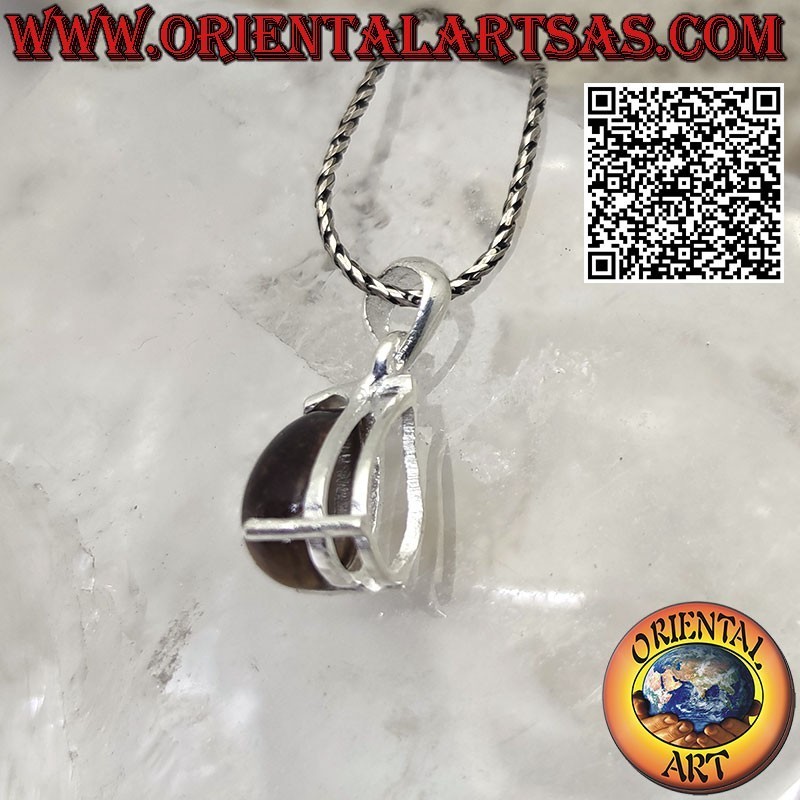 Silver pendant with natural tiger eye teardrop set