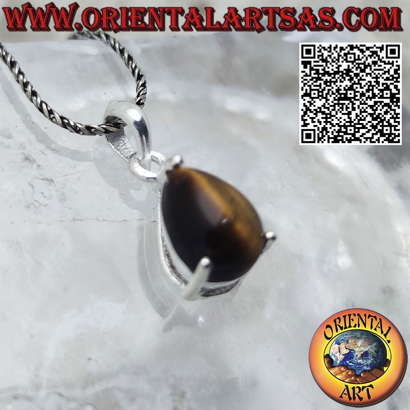 Colgante de plata con juego de lágrima de ojo de tigre natural
