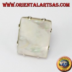 Silver ring with rectangular mother of pearl with markers
