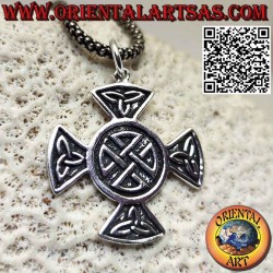 Silver pendant, cross with tyrone knots and central shield knot