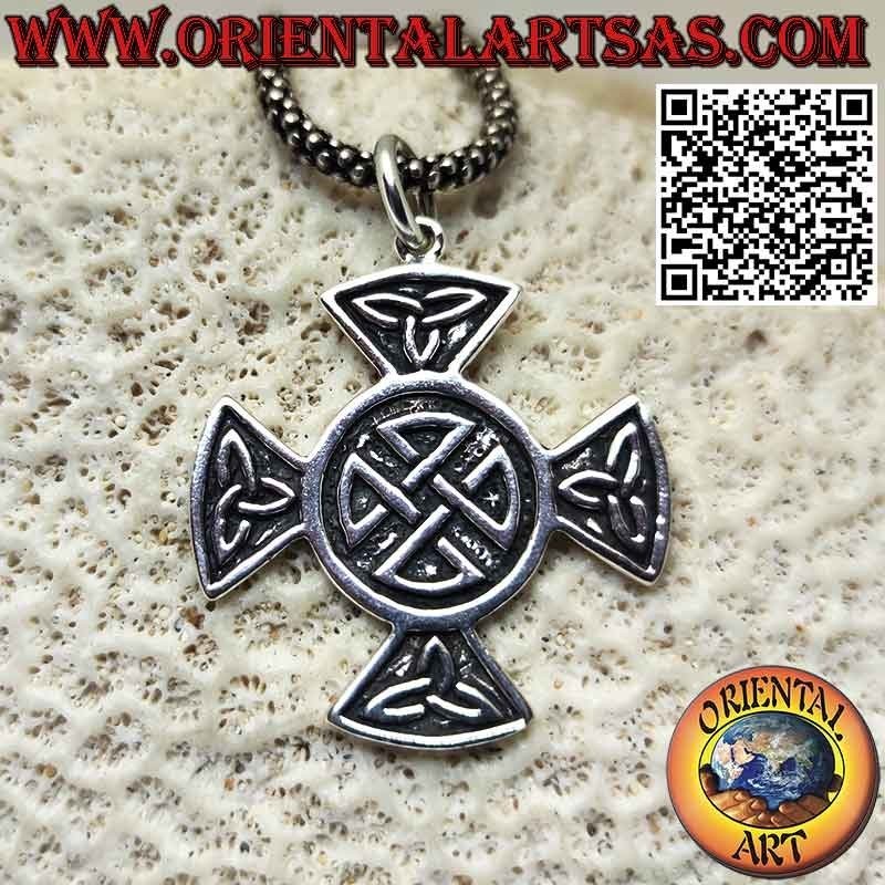 Silver pendant, cross with tyrone knots and central shield knot