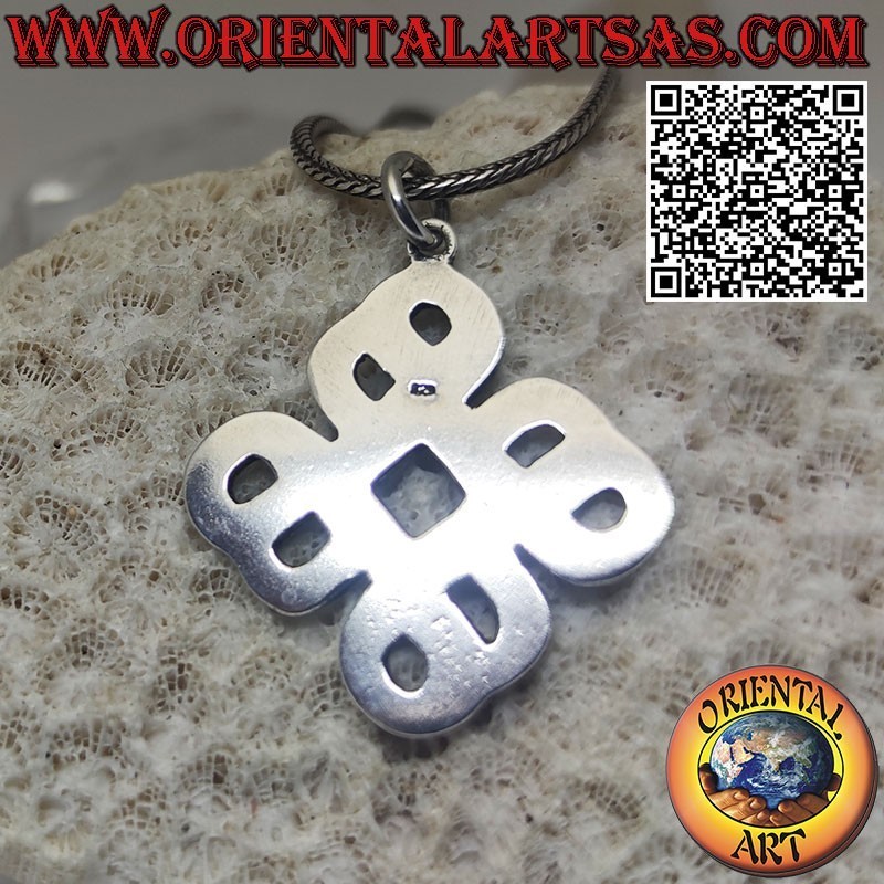 Silberner Anhänger in Form eines tibetischen Srivatsa-Unendlichkeitsknotens, Symbol für Weisheit und Harmonie