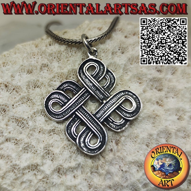 Ciondolo in argento a forma di nodo dell'infinito Tibetano Srivatsa, simbolo di saggezza e armonia