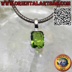 Silver pendant with beveled rectangular peridot and smooth setting