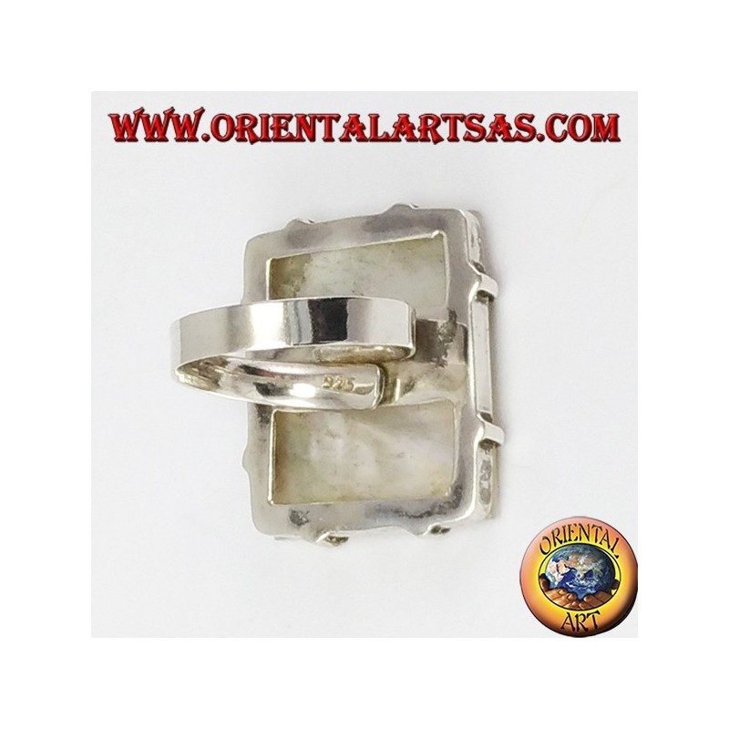 Silver ring with rectangular mother of pearl with markers