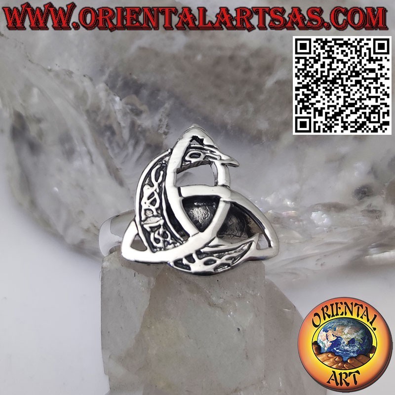 Bague en argent, Triquetra avec lune celtique entrecoupée