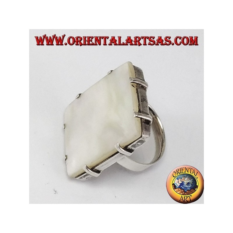 Silberring mit rechteckigem Perlmutt mit Backen