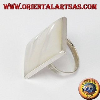 Silver ring with rectangular mother of pearl