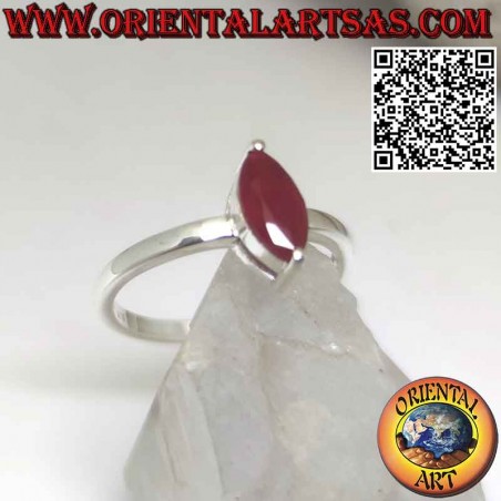 Solitaire silver ring with natural shuttle ruby set