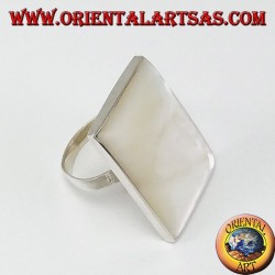 Silver ring with rectangular mother of pearl