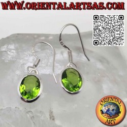 Silver earrings with faceted oval peridot with simple edge