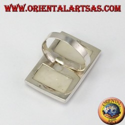Silver ring with rectangular mother of pearl