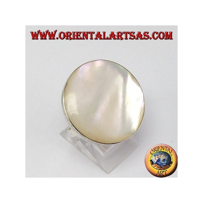 Anello in argento con madreperla tonda grande, regolabile (free size)