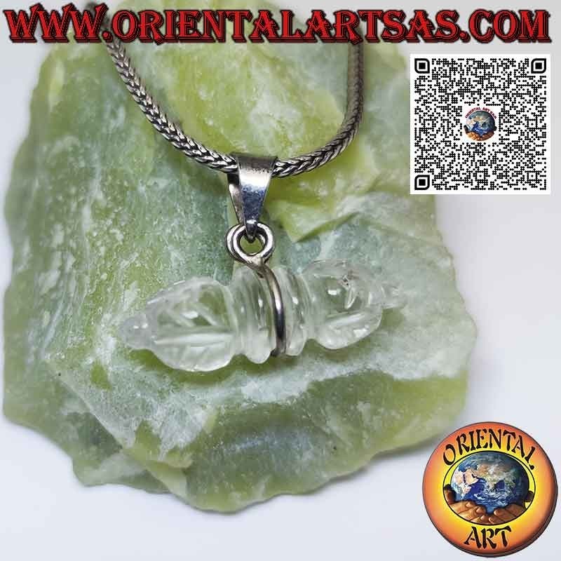 Silver pendant with rock crystal dorje and central hook