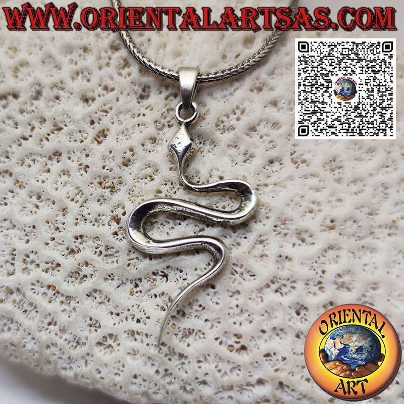 Magnifique pendentif en argent serpent lisse et sinueux glissant vers S
