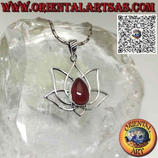Pendentif en argent fleur de lotus avec cornaline, symbole de purification