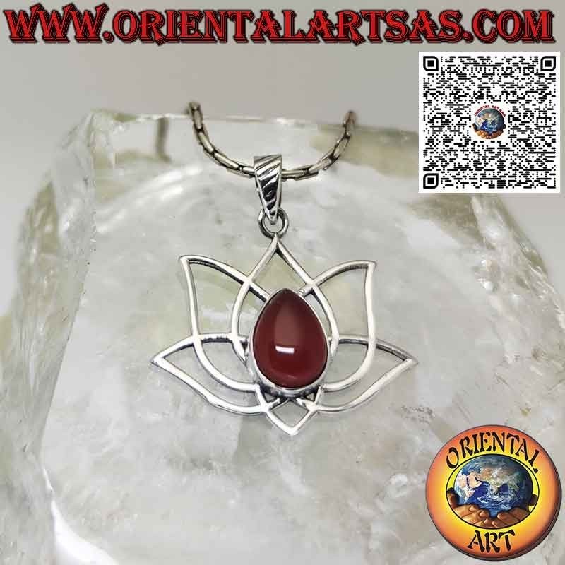 Lotus flower silver pendant with carnelian, symbol of purification