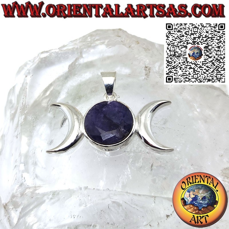 Ciondolo in argento della luna triplice dea wicca con zaffiro naturale