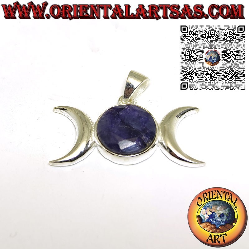 Ciondolo in argento della luna triplice dea wicca con zaffiro naturale