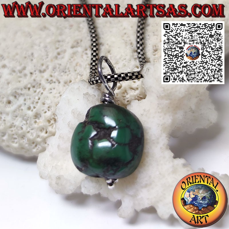 Colgante protector antiguo de turquesa tibetana con gancho de plata