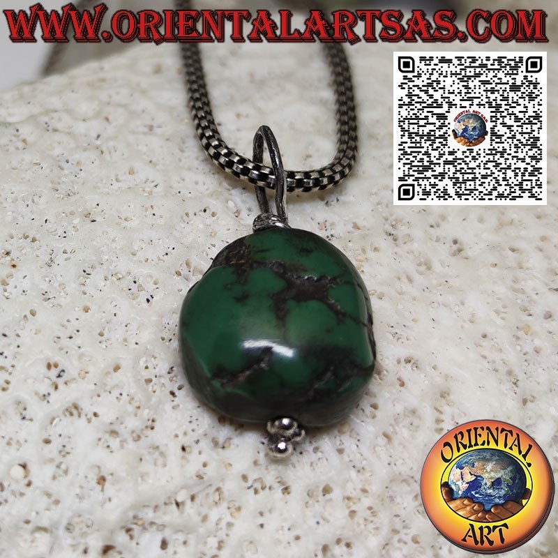Colgante protector antiguo de turquesa tibetana con gancho de plata