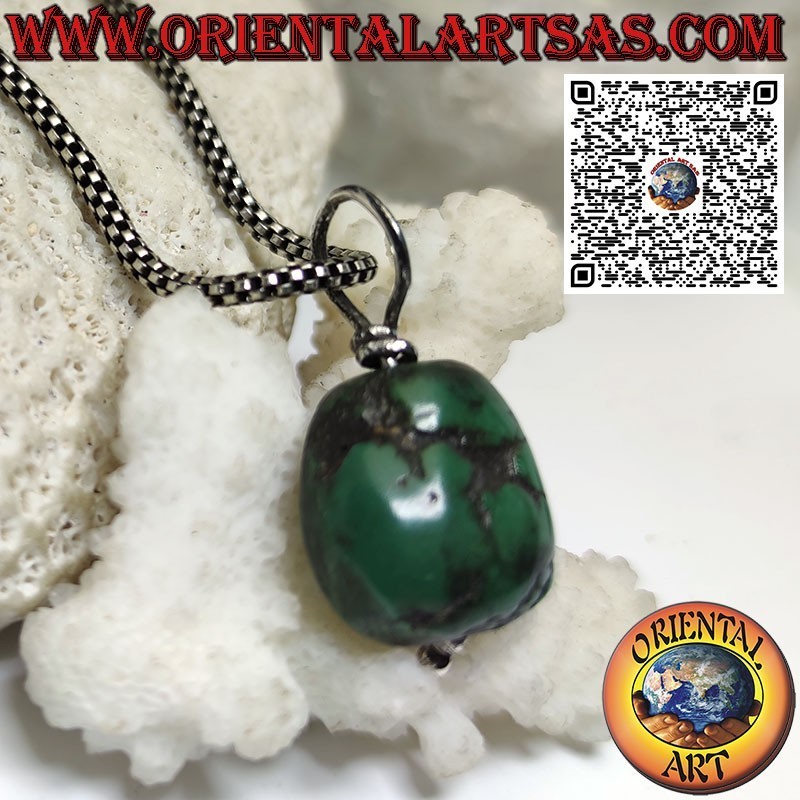 Antique Tibetan turquoise protective pendant with silver hook