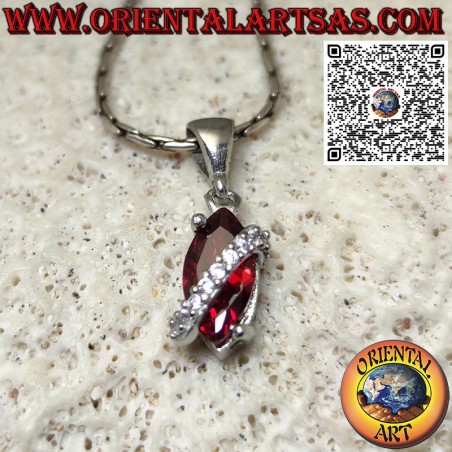 Silver pendant with shuttle garnet topped with zircons