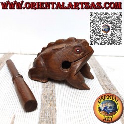 Singender Frosch (spielbar) mit roten Augen aus Teakholz, Musikinstrument