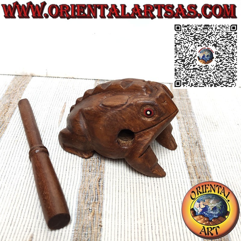 Singender Frosch (spielbar) mit roten Augen aus Teakholz, Musikinstrument