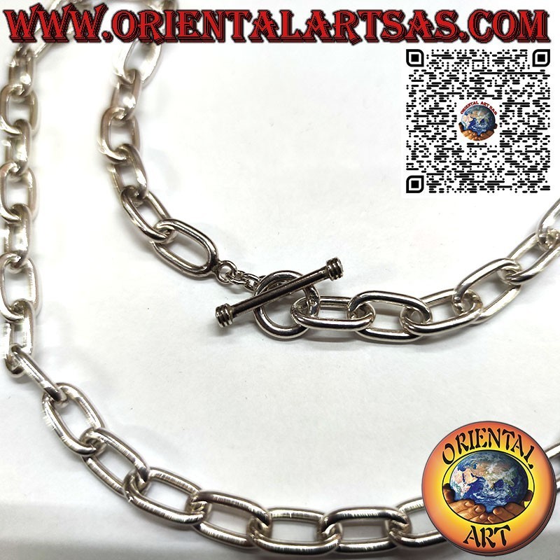 Collier en argent 925‰ avec chaîne à anneaux ovales mesurant 54 cm x 8*2 mm