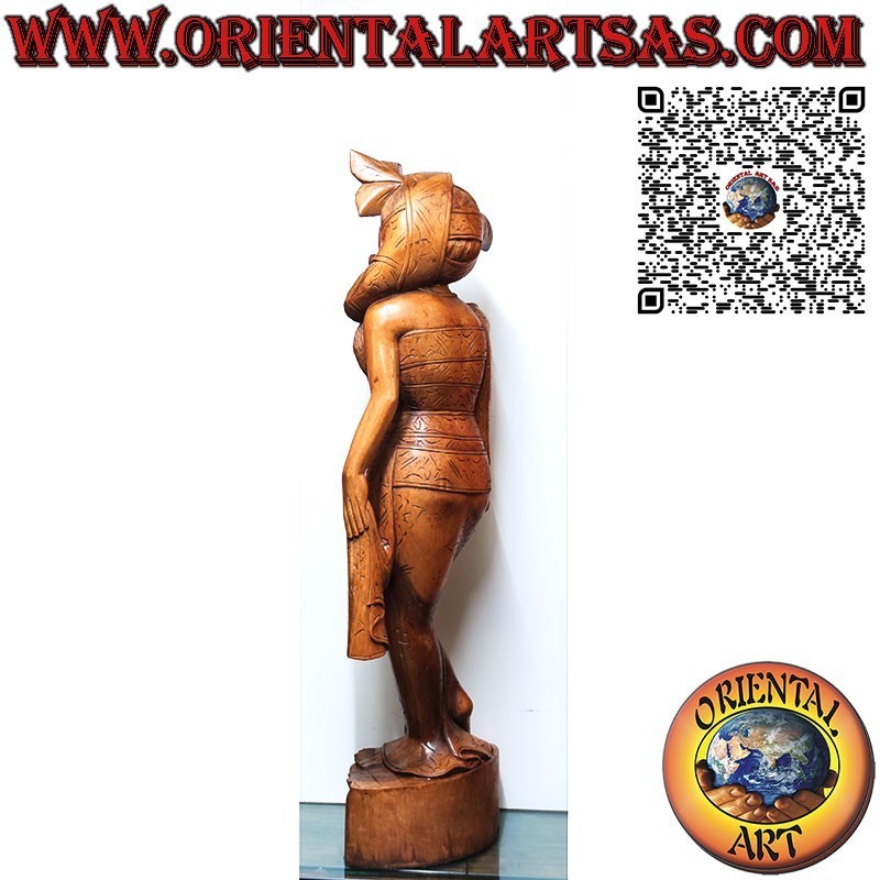 Scultura di donna Balinese realizzata da unico blocco di legno 1 m.