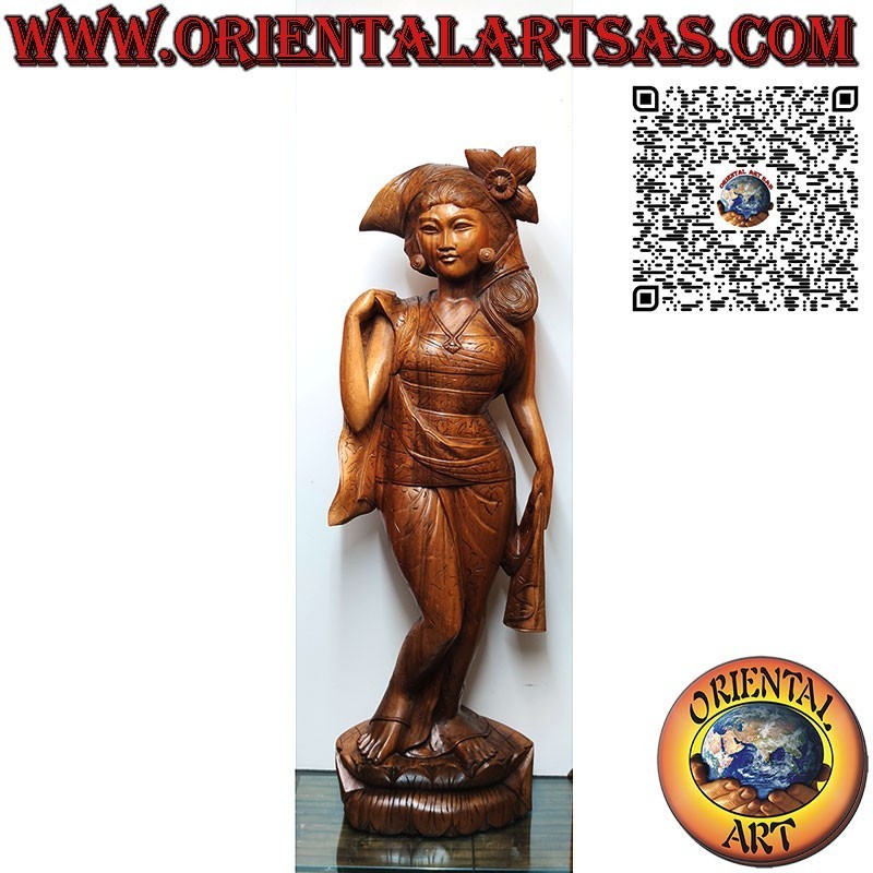 Scultura di donna Balinese realizzata da unico blocco di legno 1 m.