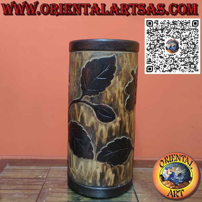 Paragüero de madera de un solo tronco tallado a mano con motivos florales