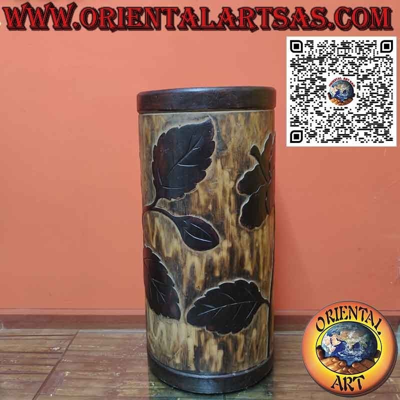 Portaombrelli in legno unico tronco scolpito a mano soggetti floreali