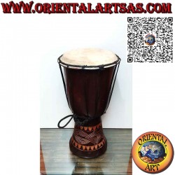 Hand-inlaid djembé bongo in mahogany wood and goatskin measuring 40 cm.