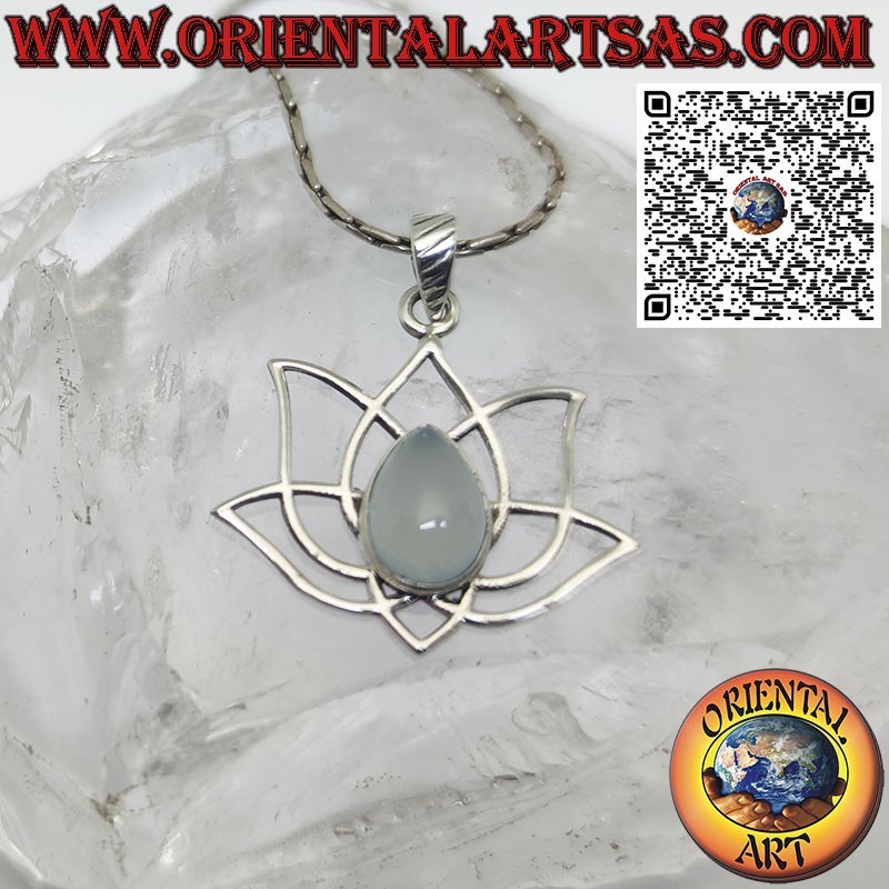 Lotus flower silver pendant with Celestina, symbol of purification