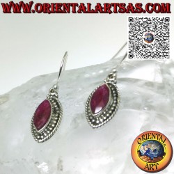 Silver earrings with natural shuttle rubies and dot edge