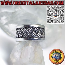 Silver band ring with 3-strand weave, made by Karen