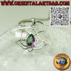 Silver pendant Lotus flower with quartz aura symbol of purification