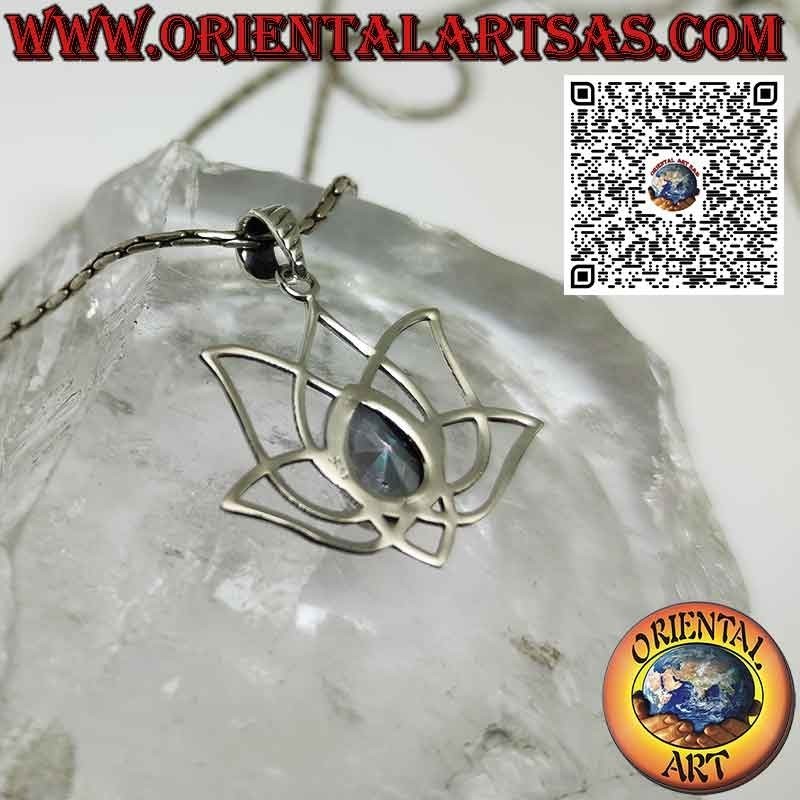 Pendentif en argent Fleur de Lotus avec aura de quartz symbole de purification
