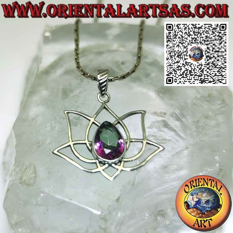 Colgante de plata Flor de loto con aura de cuarzo símbolo de purificación